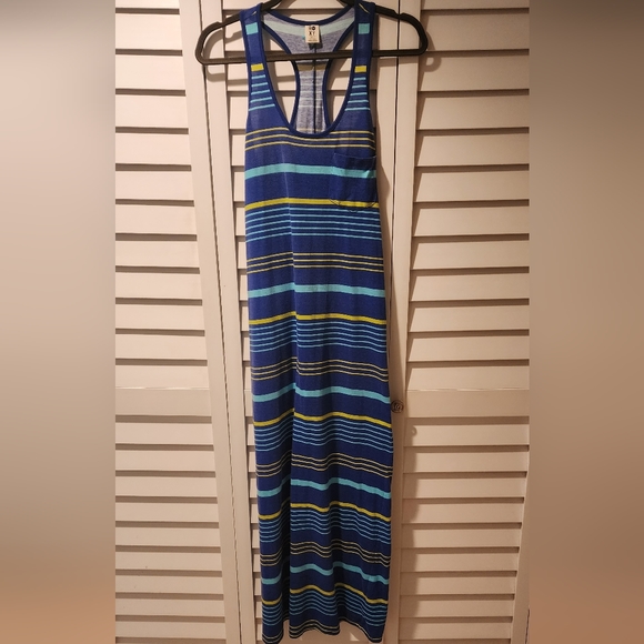 Roxy Dana Blue Racerback Striped Maxi Dress Size Small - Picture 2 of 9